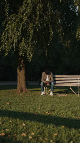 man sitting on a bench in a park