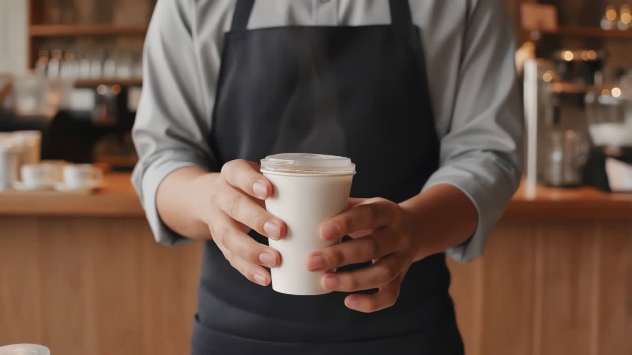 Barista Handing Over a Takeaway Coffee Cup