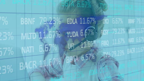 datos financieros sobre una chica joven que usa auriculares.