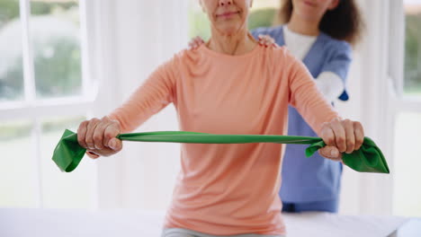 elderly, woman and stretching band