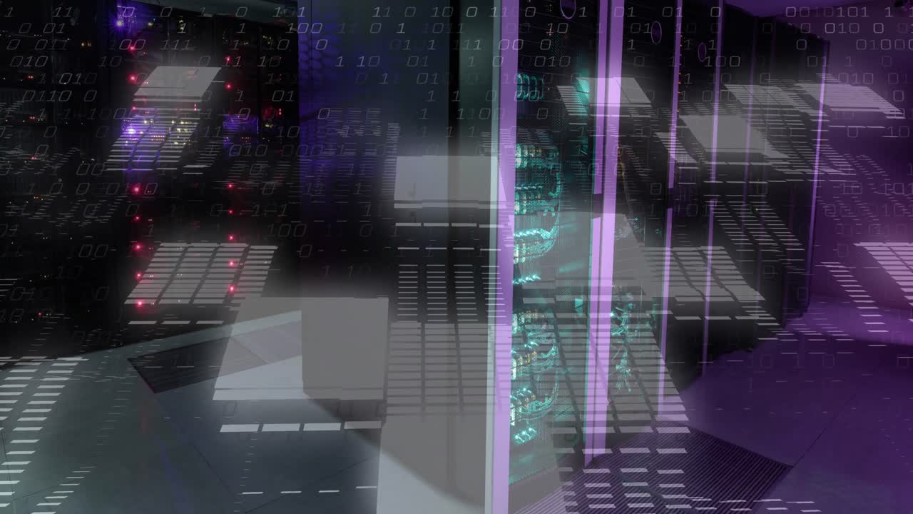 Animation of digital data processing over server room