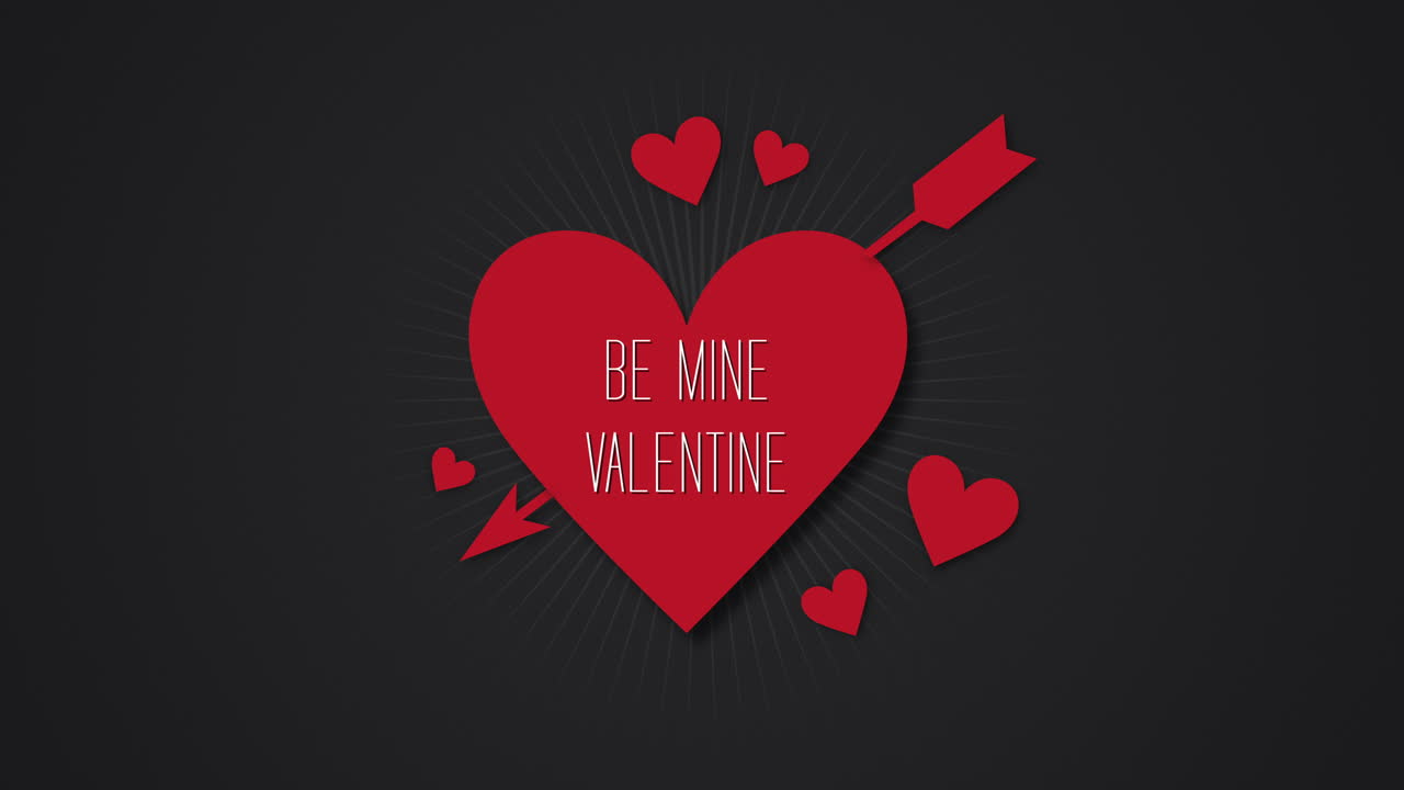 Sii il mio San Valentino con cuori e freccia su gradiente nero