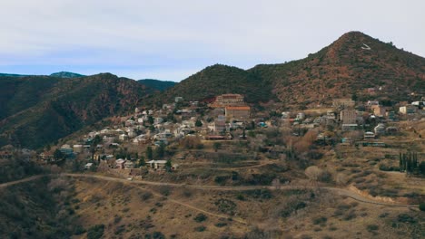 beautiful panning shot of a small canyon town. 4k footage