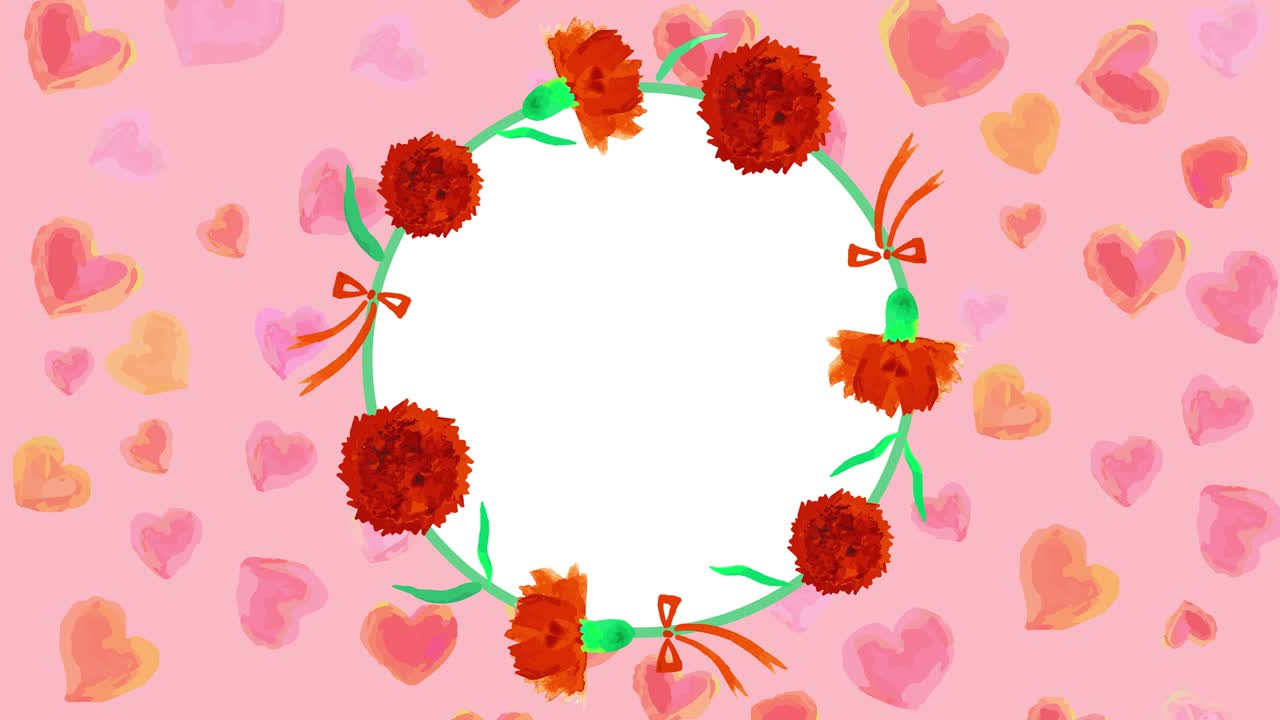 수채화 카네이션 원과 심장 루프 애니메이션
