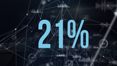 animación de texto a través de una red de 14% de conexiones y fondo de procesamiento de datos.