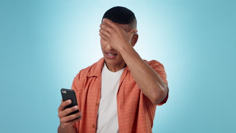 man, fail and phone in studio with results