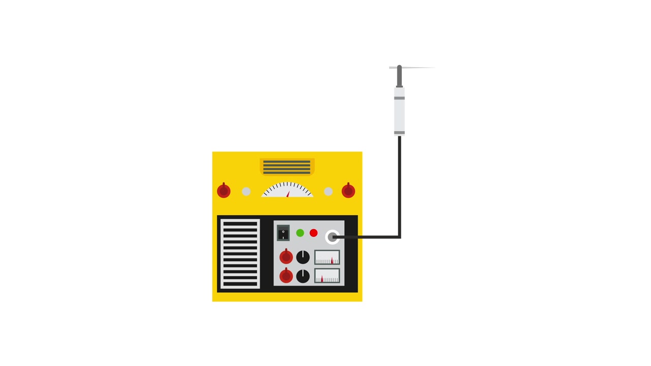 Animated Retro Scientific Device with Control Panel and Antenna