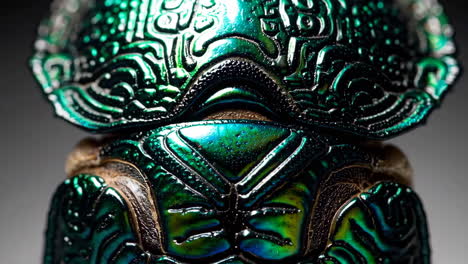 close-up of iridescent green beetle exoskeleton with intricate patterns