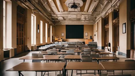 discover the tranquility of a vacant classroom, the heart of learning awaiting the return of students. this serene setting symbolizes the anticipation of knowledge and growth.