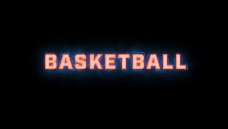 a short high quality motion graphic typographic reveal of the words "basketball" with various colour options on a black background, animated in and animated out with electric, misty elements