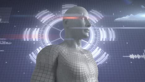 animation of human body and scientific data processing over blue background