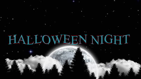 animation of halloween night text over forest and moon