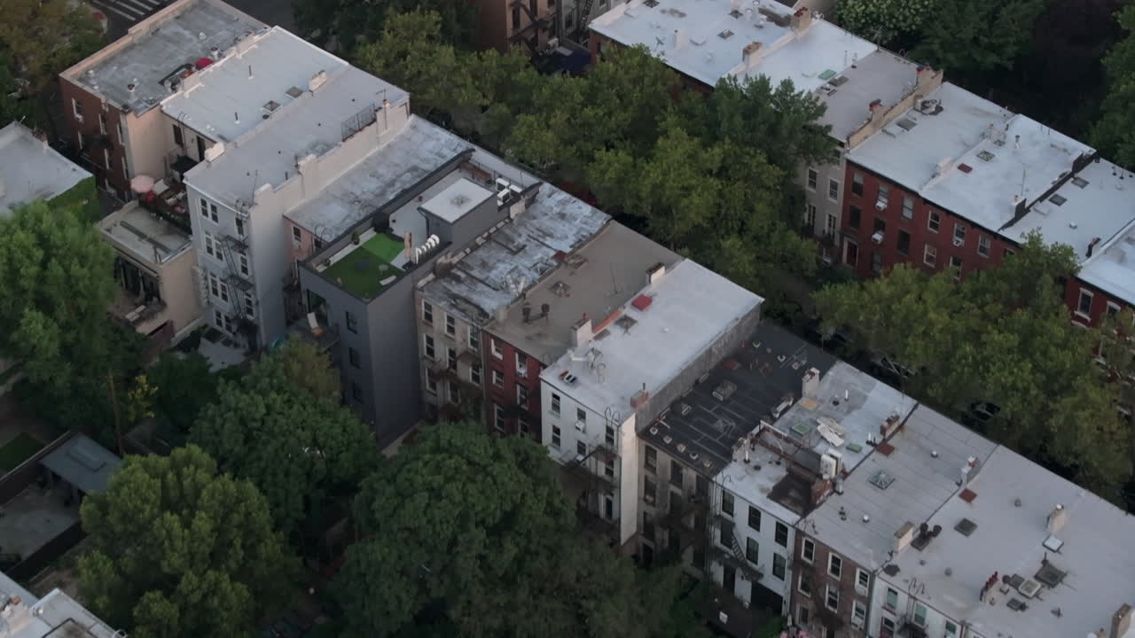 Aerial view of apartment buildings in Brooklyn. Shot on an overcast summer day in New York City