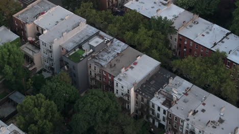 aerial view of apartment buildings in brooklyn. shot on an overcast summer day in new york city