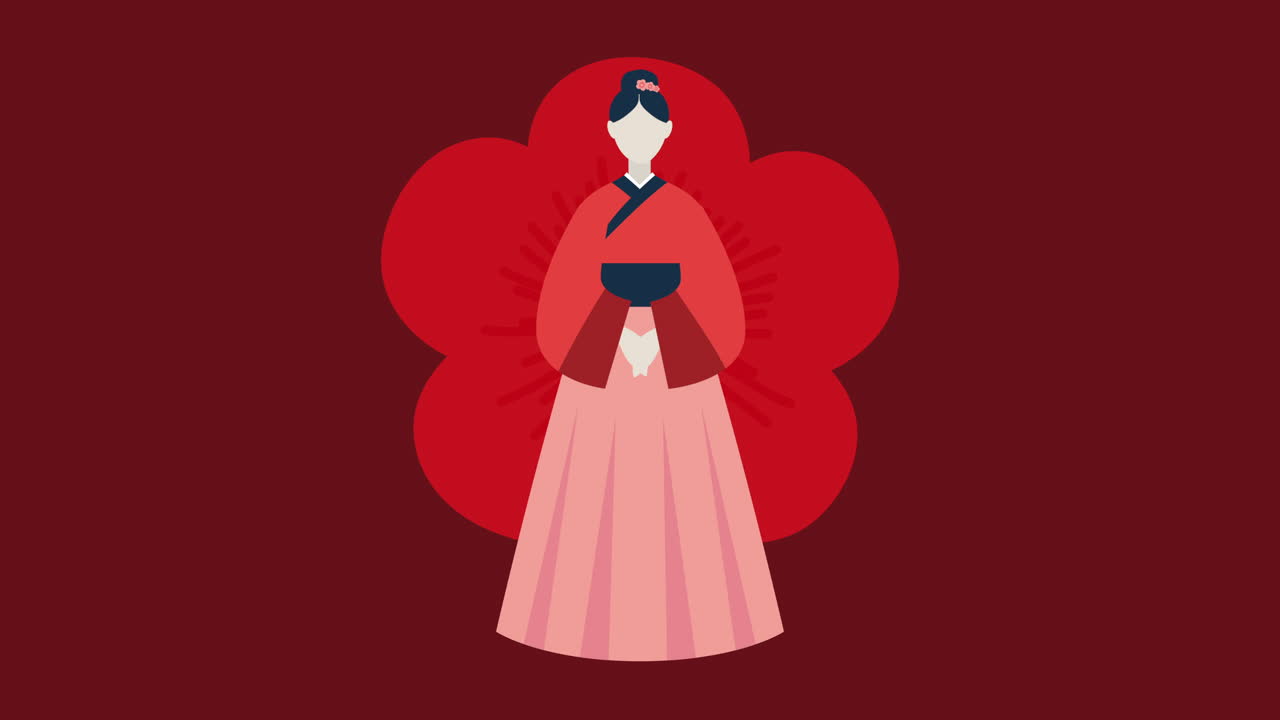 여성과 함께 한국 문화 애니메이션