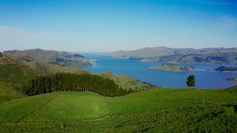 Aerial-view-over-the-Port-Hills-outside-of-Christchurch-as-the-light-begins-to-set