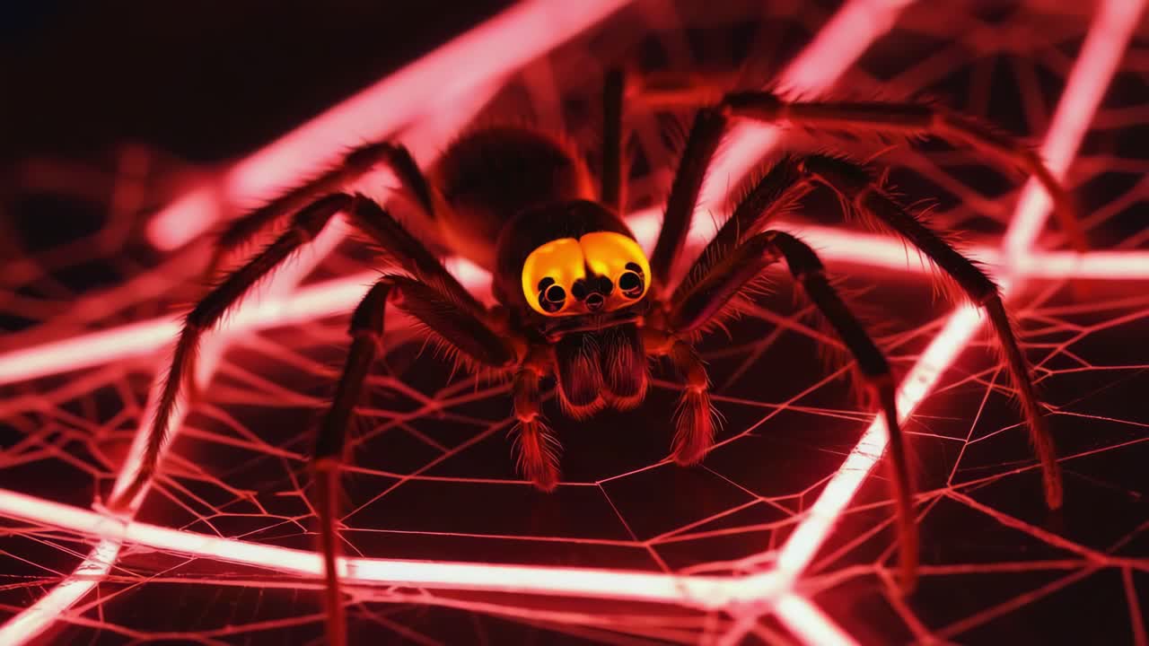 Macro photograph of a spider on its web