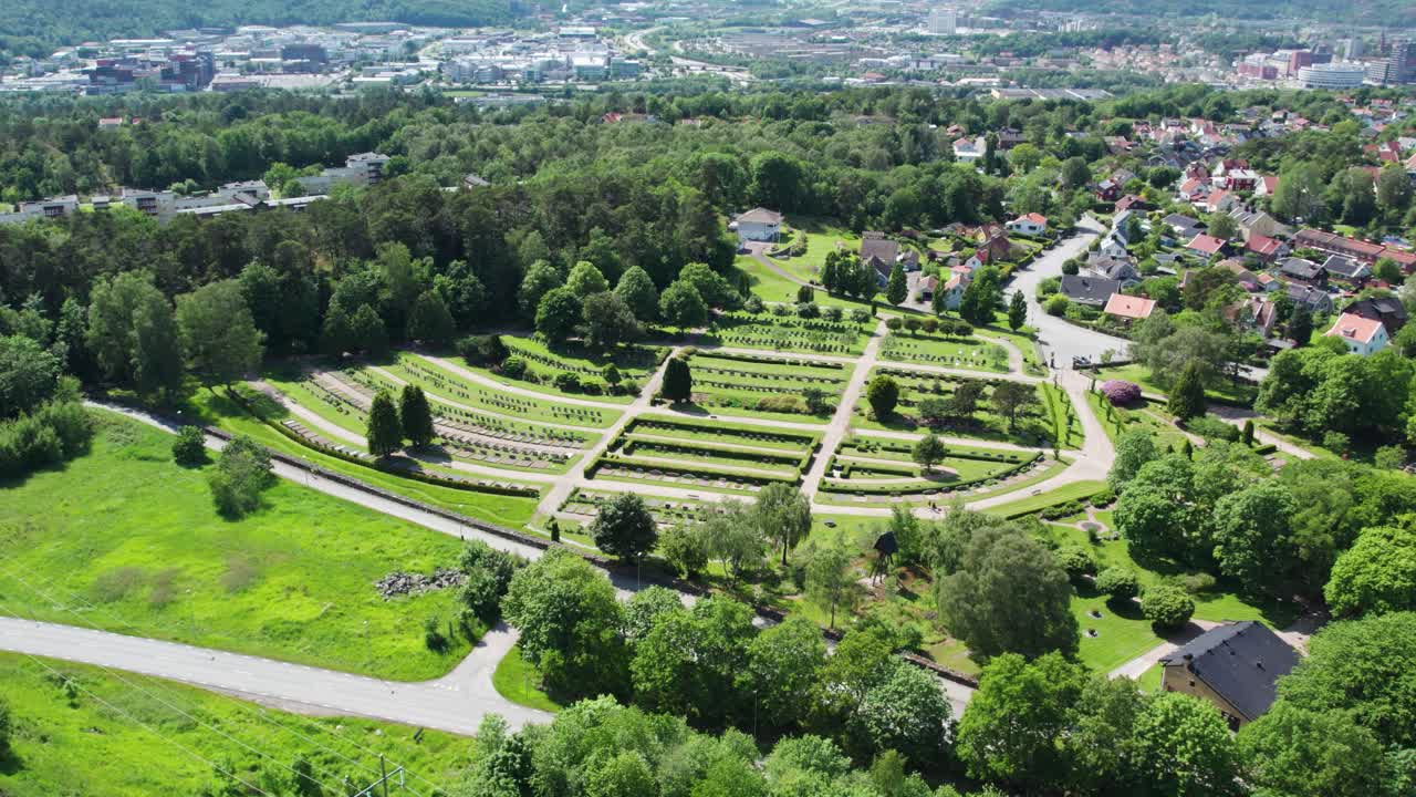 Kikas Cemetery In Molndal Municipality In Vastra Gotaland County, Sweden. Aerial Wide Shot