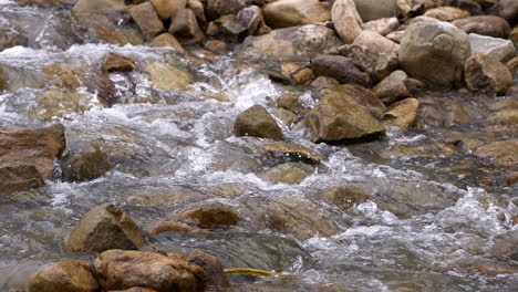 clear stream running through stone boulders abundant river flowing in slow motion