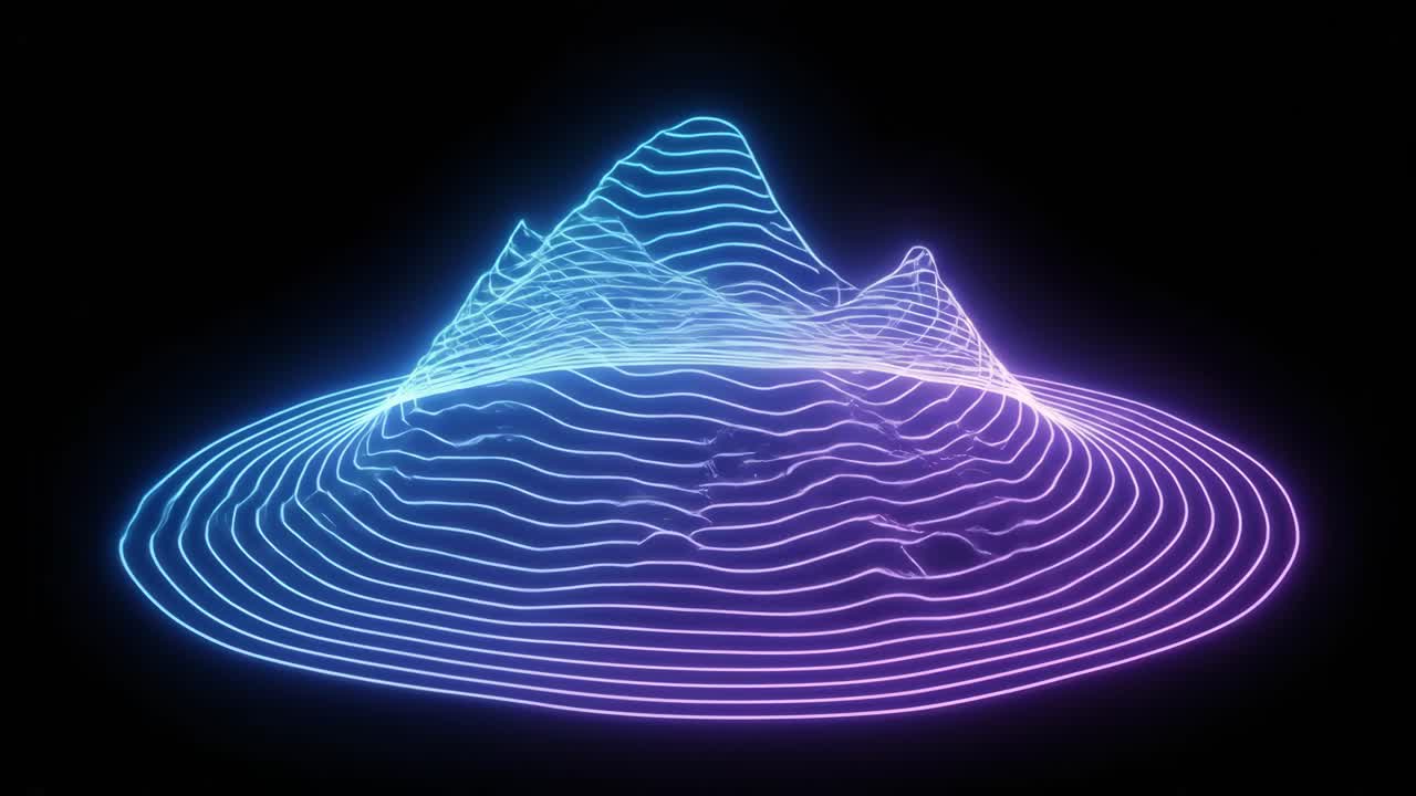 Glowing Digital Wireframe Mountain Topography Loop