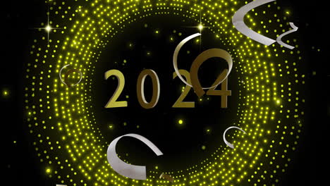 animación de texto de 2024, rayas doradas y plateadas sobre fondo negro