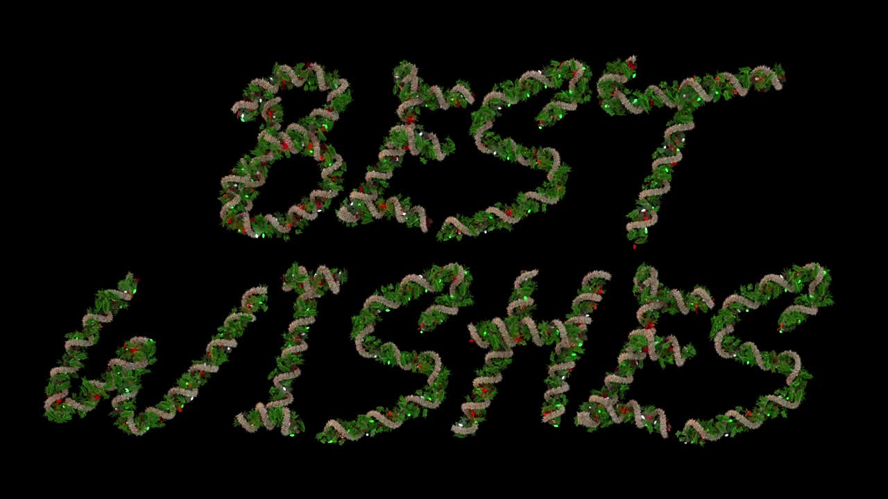 Animated Christmas wreath typeface letters forming the word best wishes