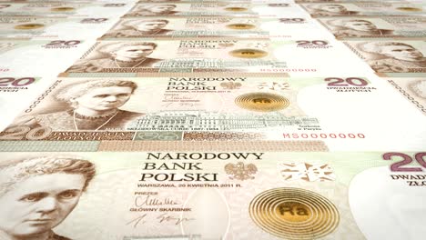 banknotes of twenty polish zlotys of poland rolling, cash money, loop