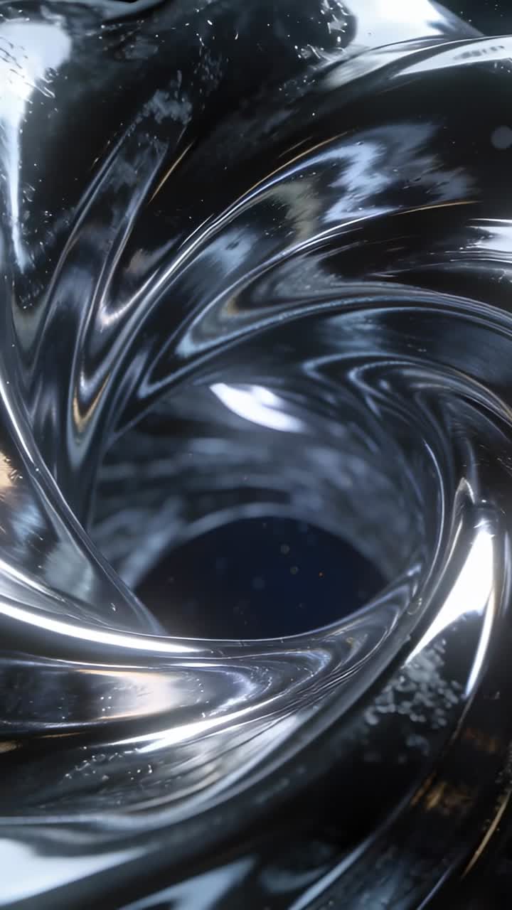 Vertical video: Rotating spiral revealing dark hole as view moving inward in studio glints and dots