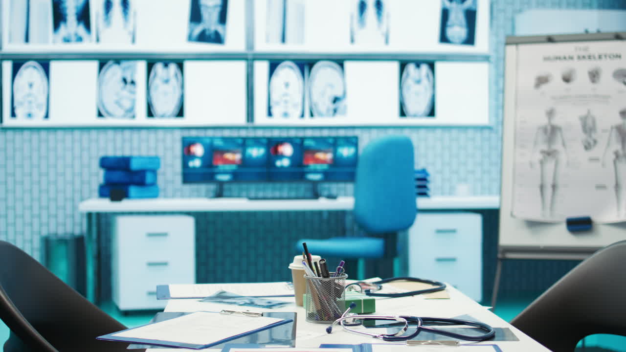 Medical Office with X-rays and Human Skeleton Chart