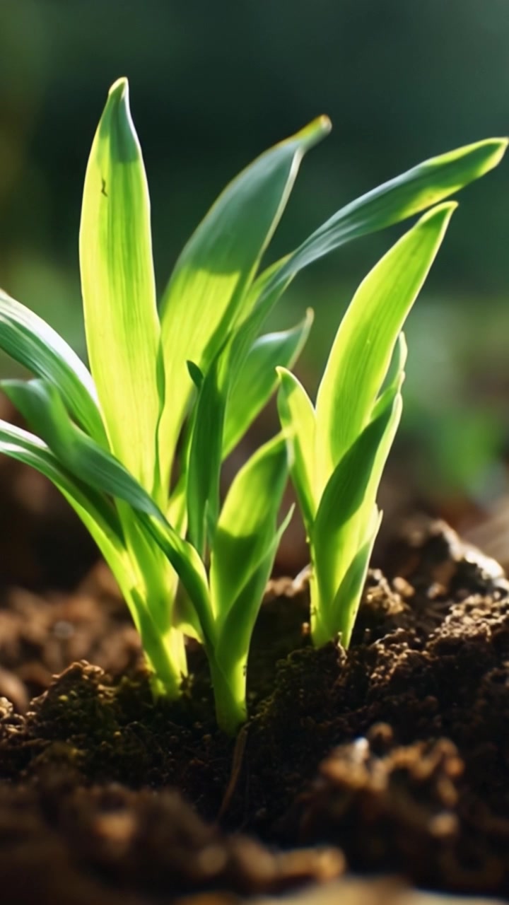 Vibrant Green Seedlings Sprouting from Earth in Sunlight