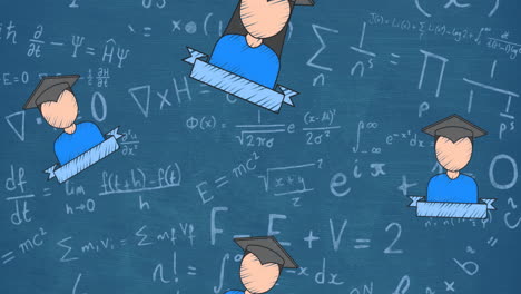 animación de iconos de escolares sobre ecuaciones matemáticas