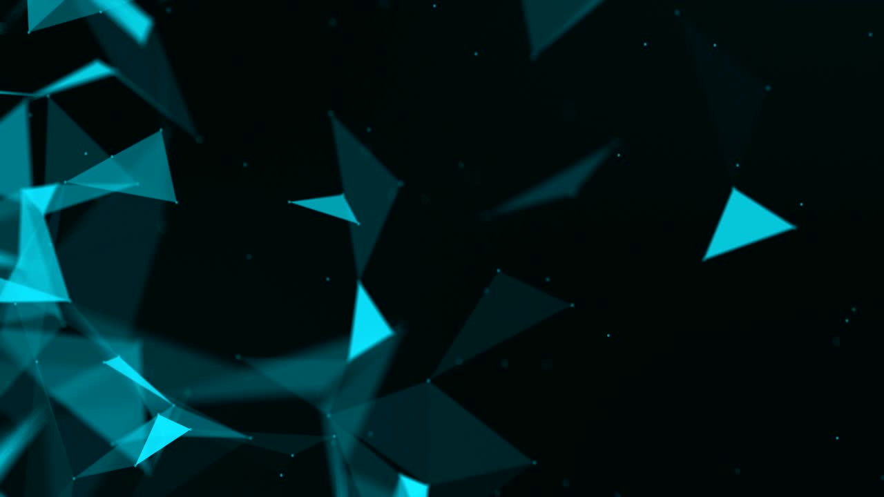 Abstract web background. polygon lines and dots moving randomly on dark gray/black background. Seamless loop.