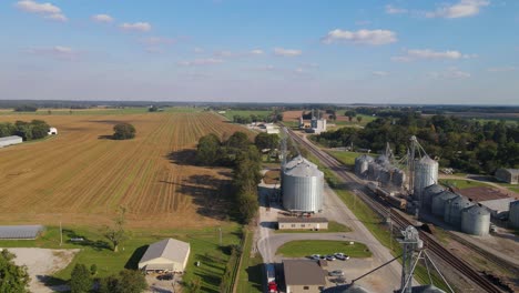 aerial 4k drone video revealing many silos which keep cereals to feed livestock in trenton, kentucky in usa