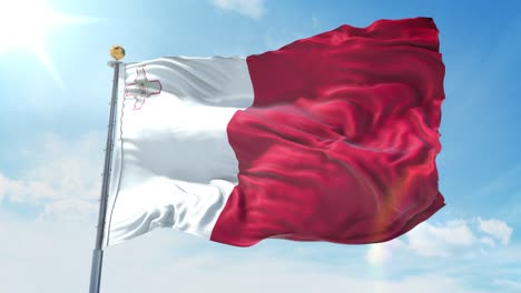 bandera de malta ondeando en el viento contra el cielo azul profundo. tema nacional, concepto internacional. render 3d bucle sin costuras 4k