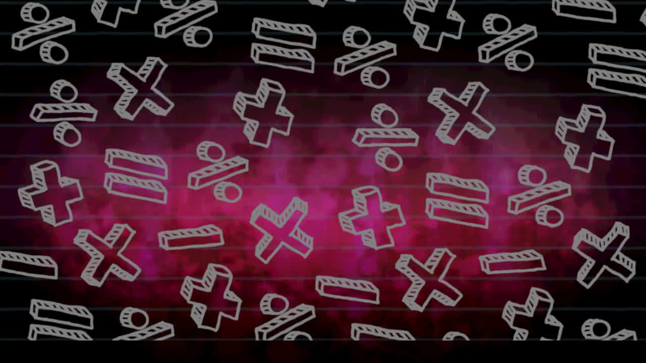animación de símbolos matemáticos sobre un fondo negro y rosa