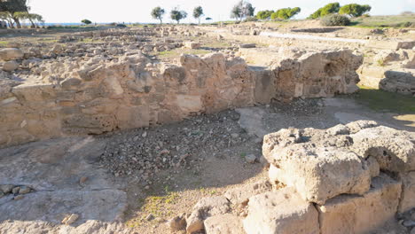 close-up of the ancient stone ruins at the archaeological site in cyprus