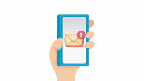 hand with smartphone and email