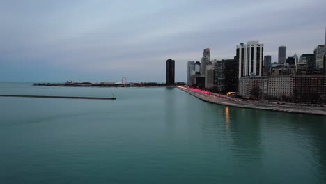 towards navy pier - along lake shore drive while revealing the beauty of downtown city from illinois, usa