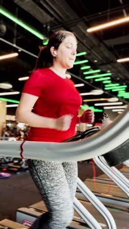 Young woman running on a treadmill at the gym