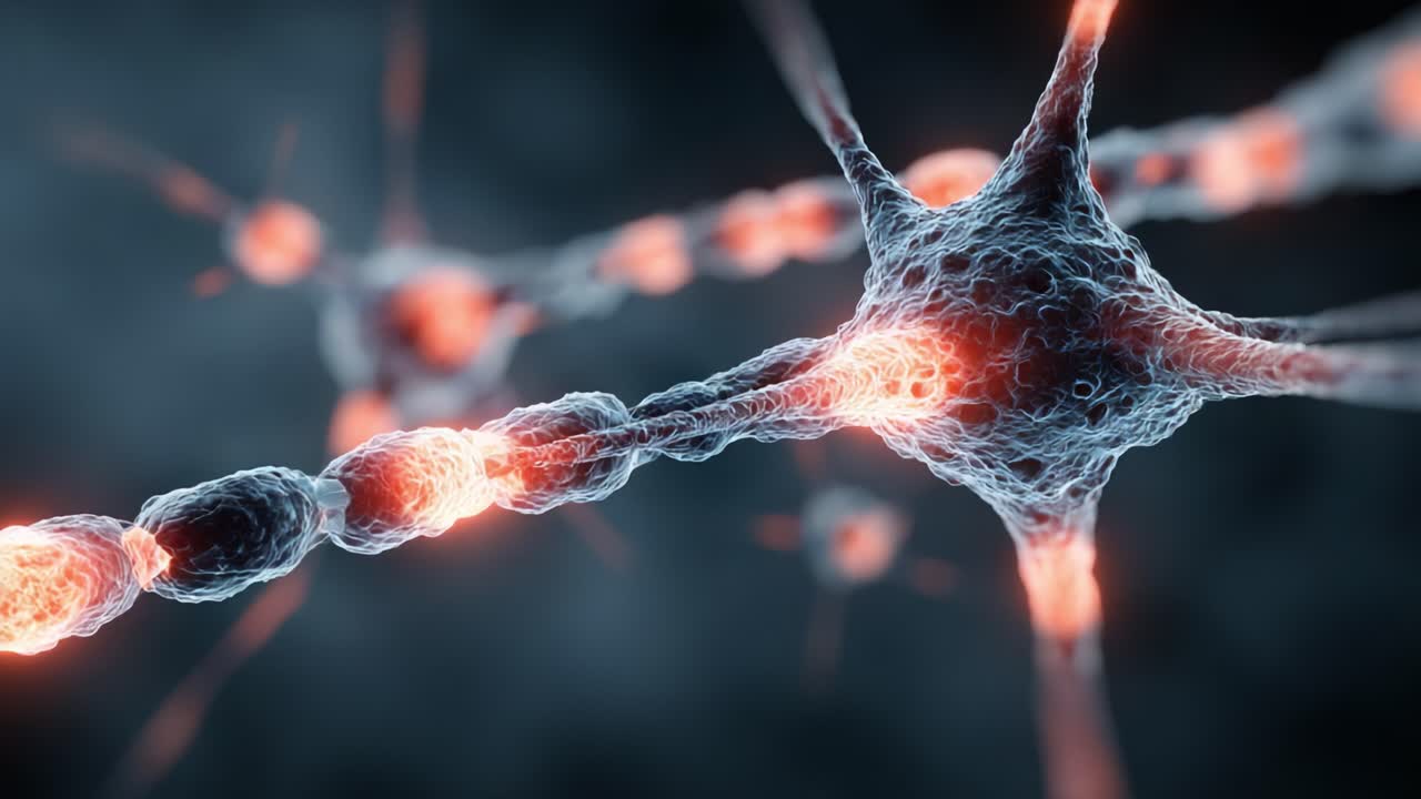 A Close-Up Dynamic Representation of Neurons Showing Synaptic Connections and Electrical Activity, Capturing the Intricate Network of the Nervous System