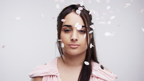 lonely bridesmaid woman in confetti shower slow motion wedding photo booth series