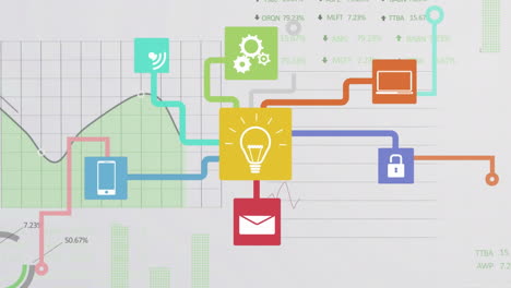 animation of network of connections, statistics and financial data processing over grid