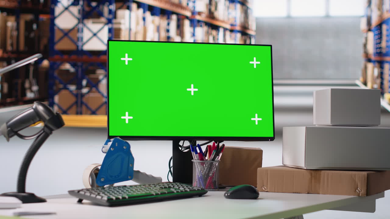 Empty storage room depot shows screen with copy space mockup