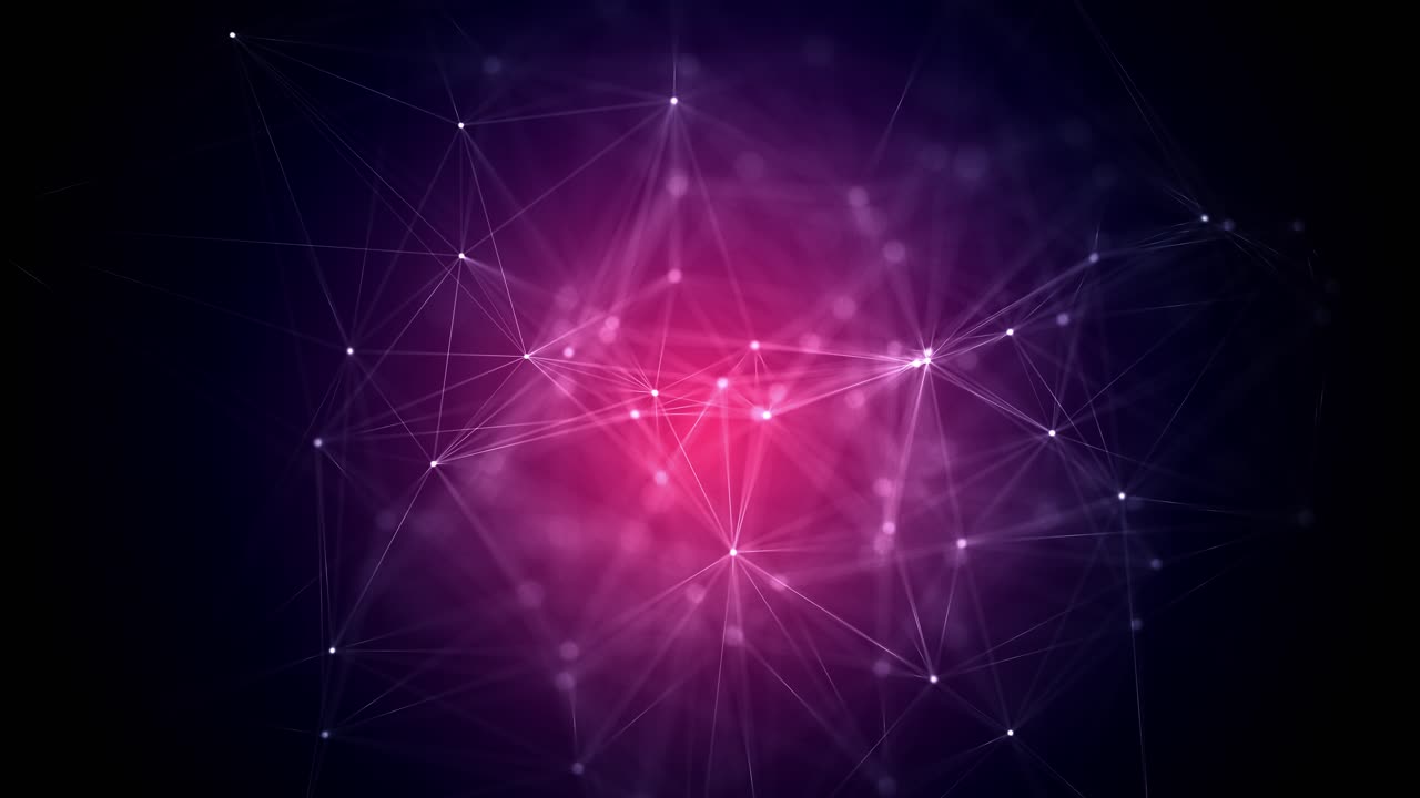 Abstract loop motion background with flickering light on digital plexus pattern of future innovation