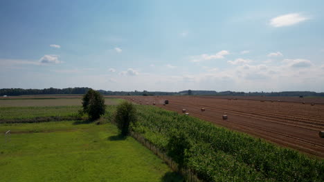 aerial view over agricultural fields in countryside of poland - drone shot