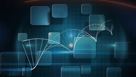 Animieren-Von-DNA-Strängen-Und-Geometrischen-Formen-über-Gitterhintergrund