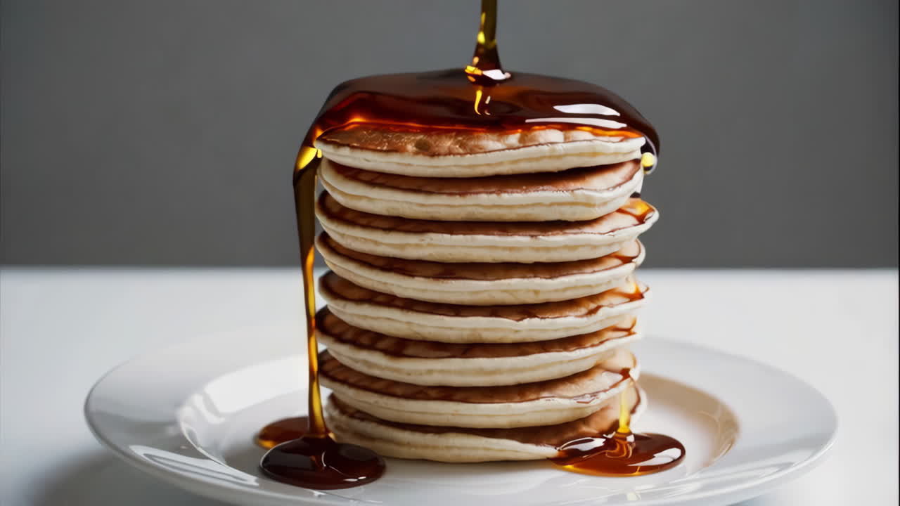 메이플 시럽 을 넣은 팬케이크 한 어리
