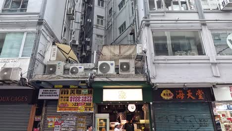 street view of bustling hong kong building