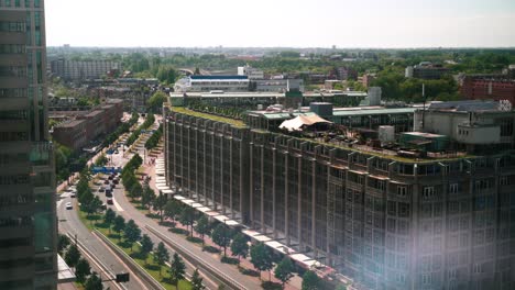 European-Big-City-Street-from-high-angle,-high-floor-view