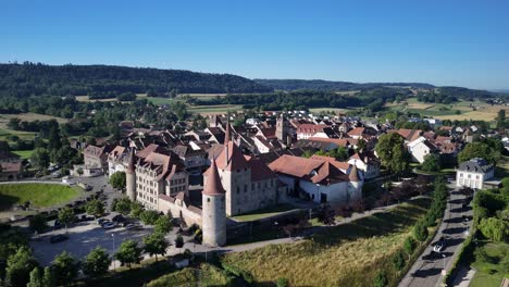 switzerland old town avenches capital of roman helvetia emperor augustus, aerial drone